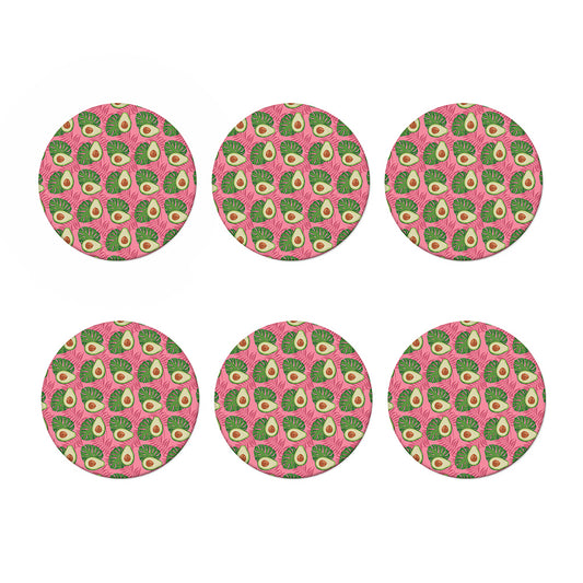 Pink Palm Leaf Avocado Print Coaster Set
