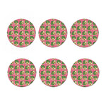 Pink Palm Leaf Avocado Print Coaster Set