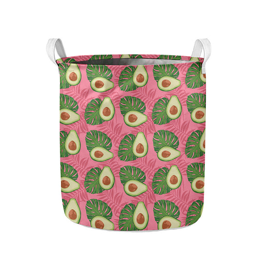 Pink Palm Leaf Avocado Print Collapsible Laundry Basket