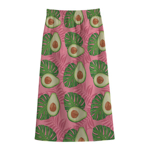 Pink Palm Leaf Avocado Print Cotton Front Slit Maxi Skirt