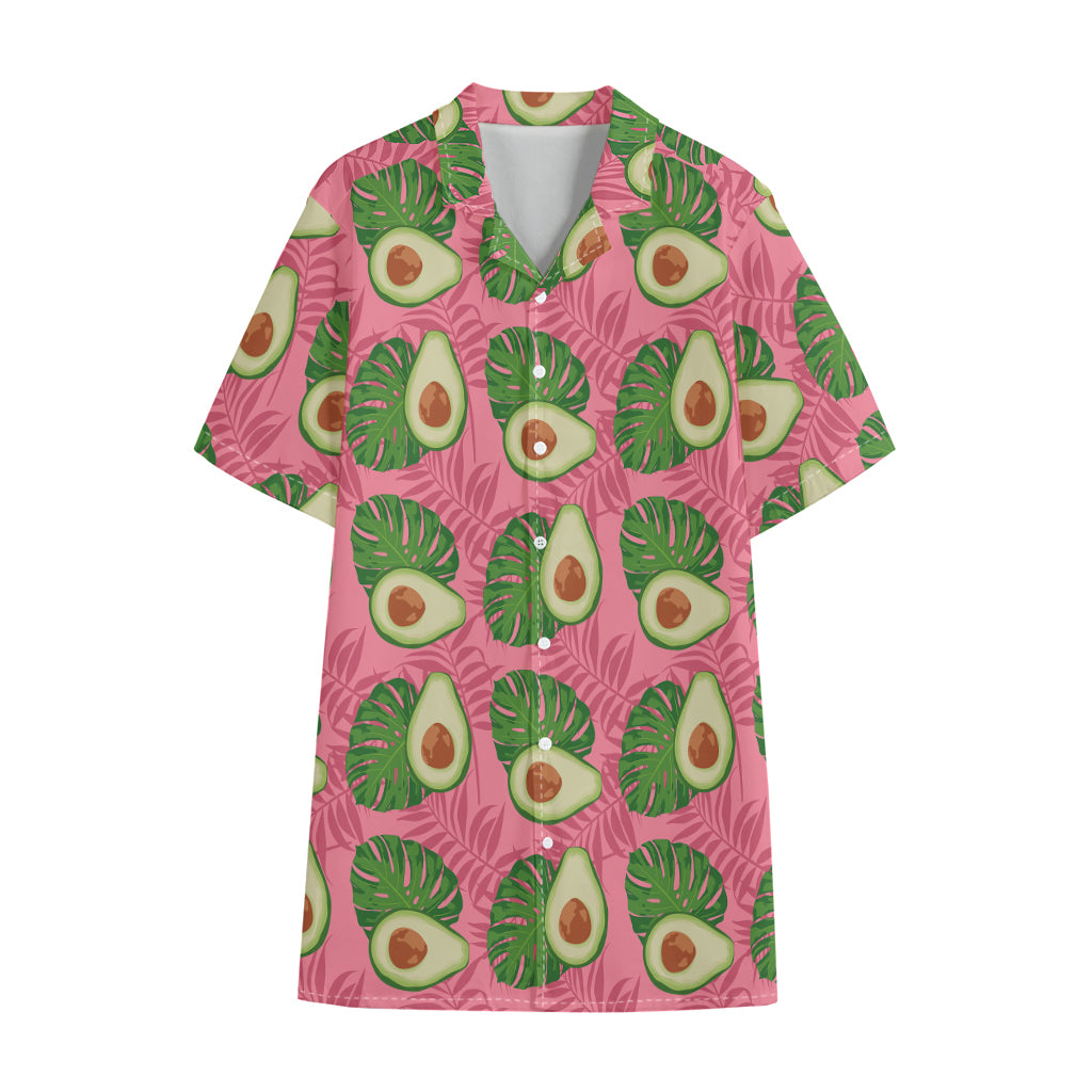 Pink Palm Leaf Avocado Print Cotton Hawaiian Shirt