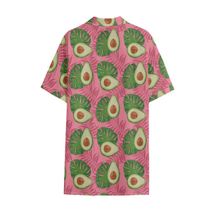 Pink Palm Leaf Avocado Print Cotton Hawaiian Shirt