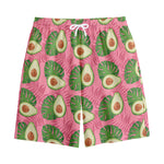 Pink Palm Leaf Avocado Print Cotton Shorts