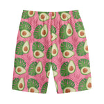 Pink Palm Leaf Avocado Print Cotton Shorts