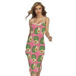 Pink Palm Leaf Avocado Print Cross Back Cami Dress