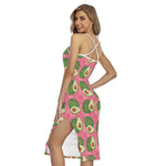 Pink Palm Leaf Avocado Print Cross Back Cami Dress