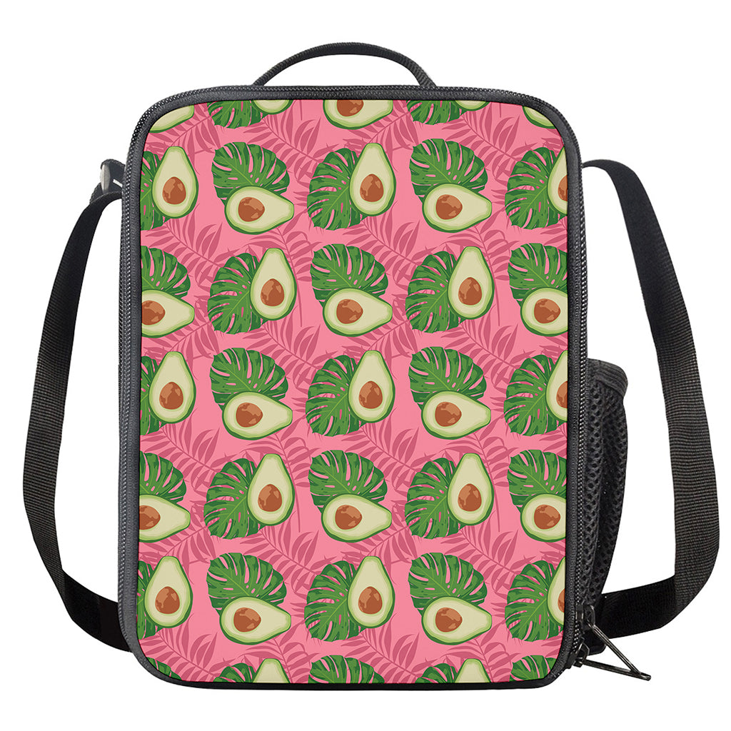 Pink Palm Leaf Avocado Print Crossbody Lunch Bag
