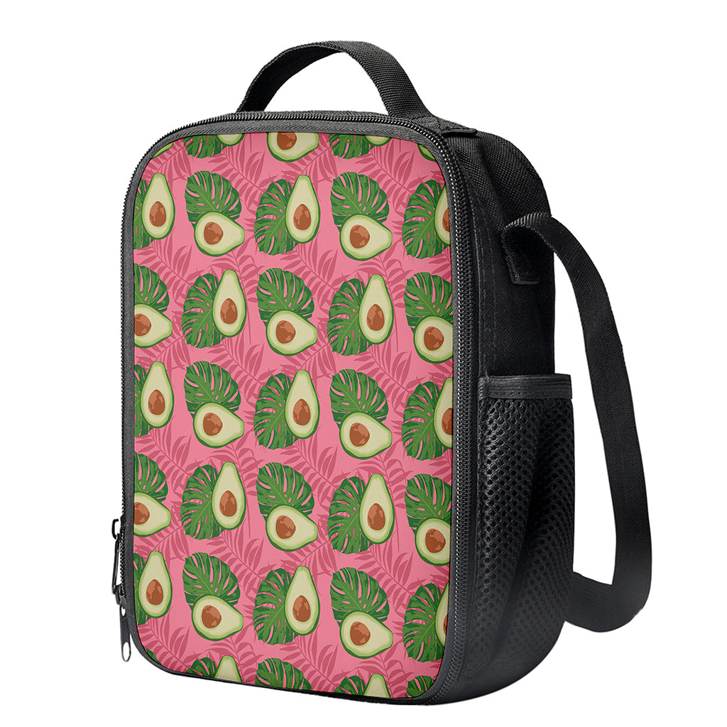 Pink Palm Leaf Avocado Print Crossbody Lunch Bag