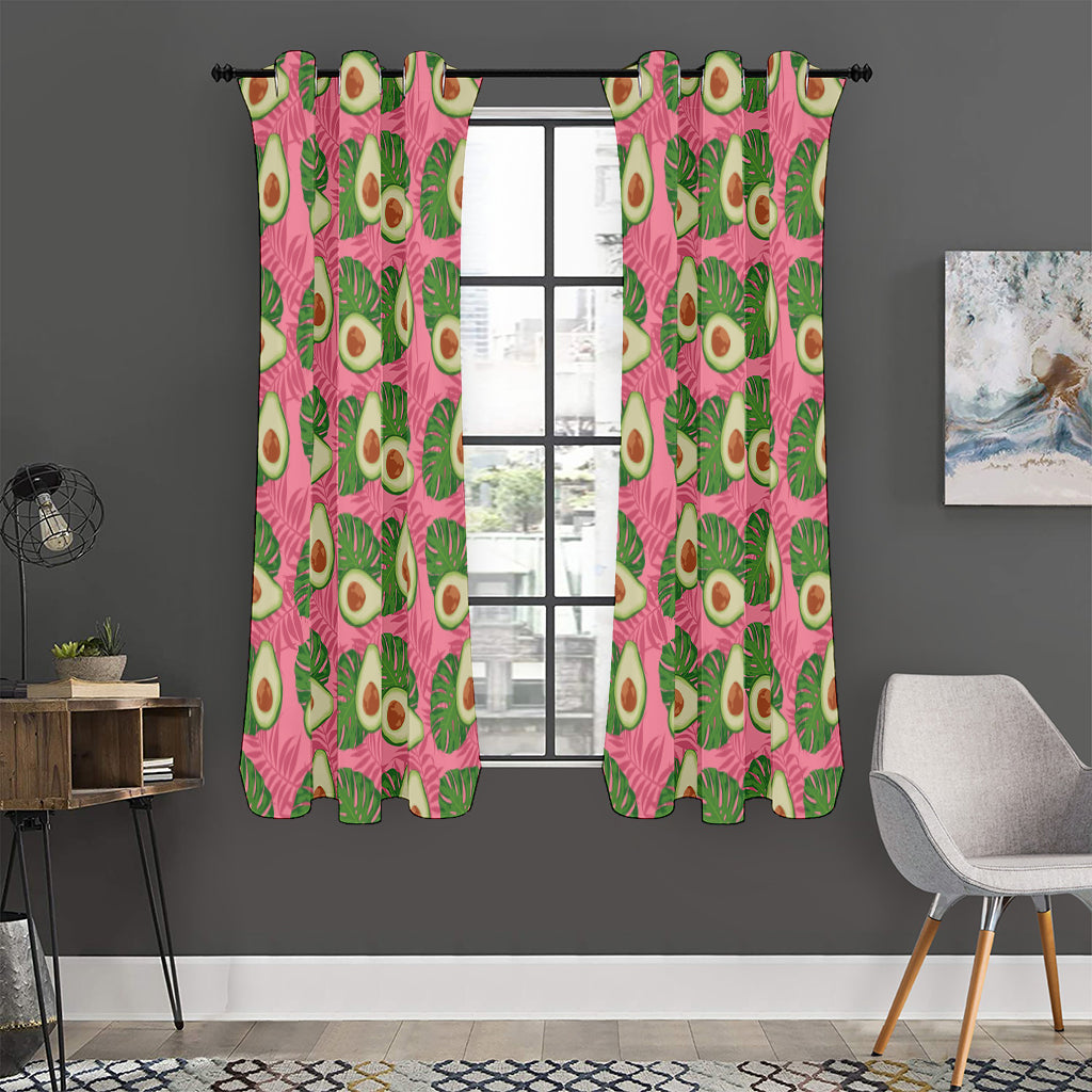 Pink Palm Leaf Avocado Print Curtain