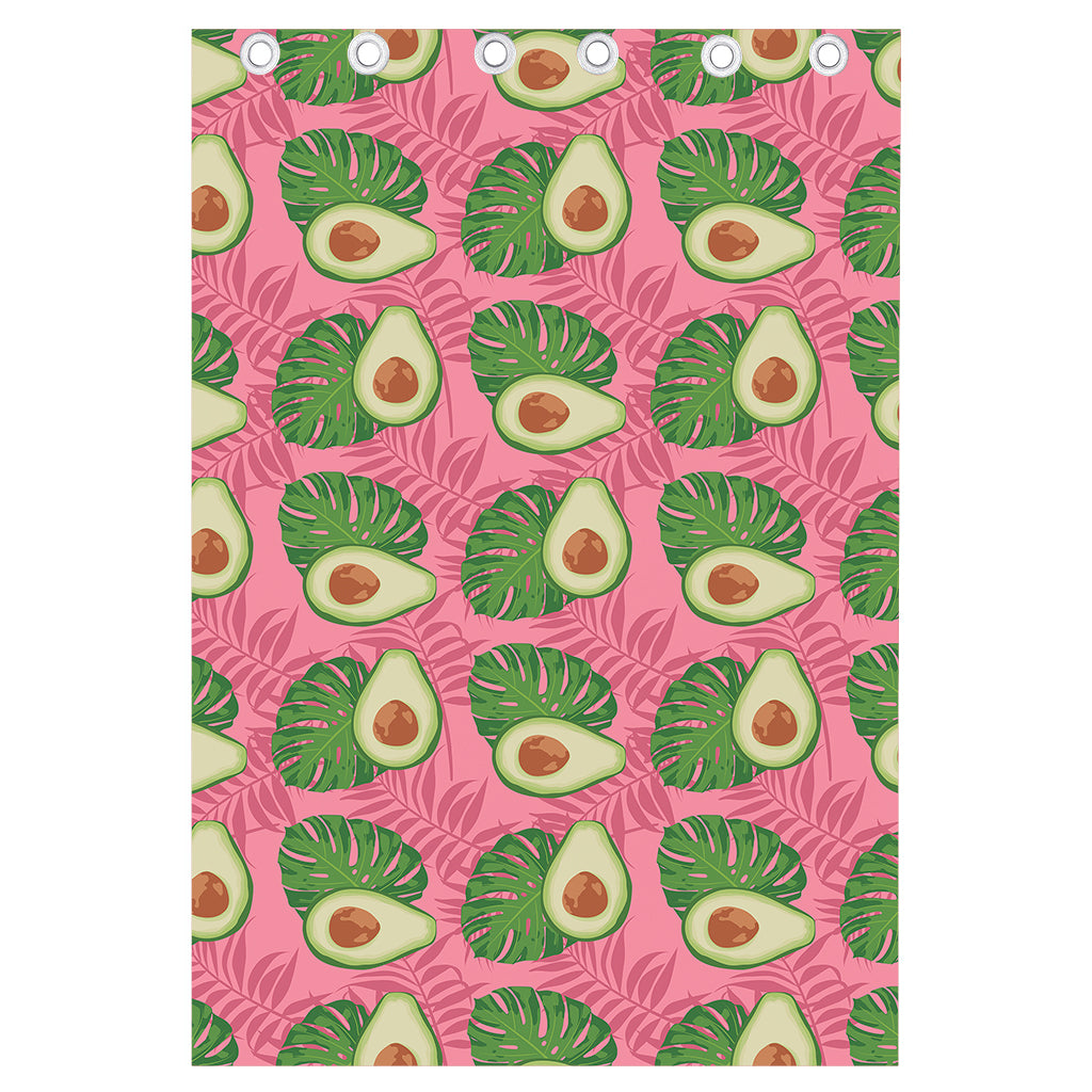 Pink Palm Leaf Avocado Print Curtain