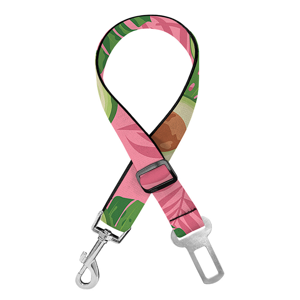 Pink Palm Leaf Avocado Print Dog Seat Belt