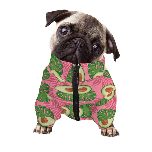 Pink Palm Leaf Avocado Print Dog Zip Up Jacket