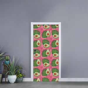 Pink Palm Leaf Avocado Print Door Sticker