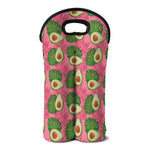 Pink Palm Leaf Avocado Print Double Neoprene Wine Tote