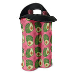 Pink Palm Leaf Avocado Print Double Neoprene Wine Tote