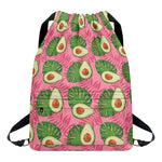 Pink Palm Leaf Avocado Print Drawstring Backpack