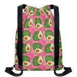 Pink Palm Leaf Avocado Print Drawstring Backpack