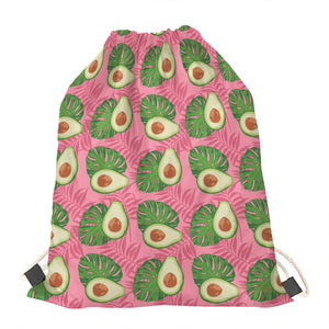 Pink Palm Leaf Avocado Print Drawstring Bag