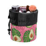 Pink Palm Leaf Avocado Print Drawstring Makeup Bag