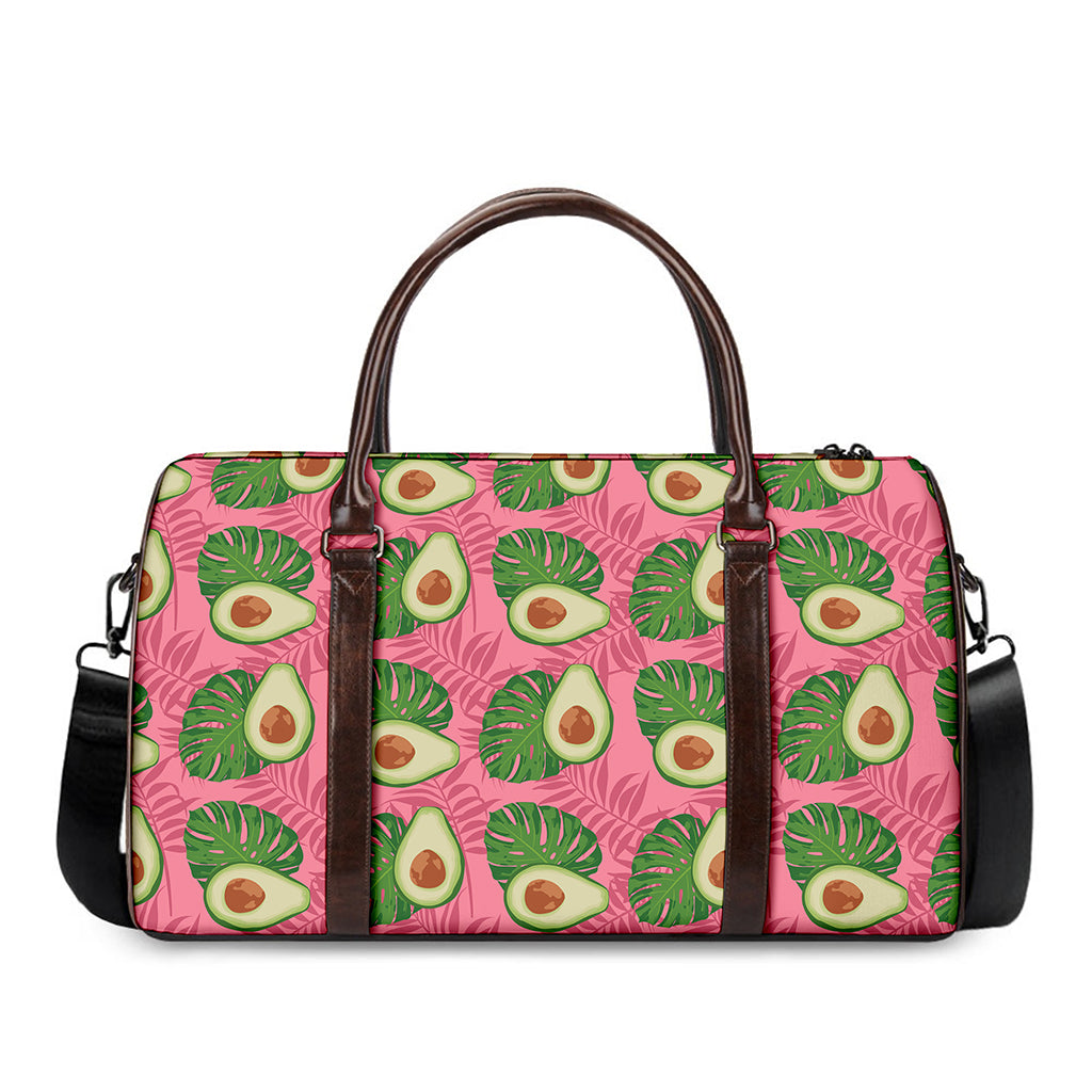 Pink Palm Leaf Avocado Print Duffle Bag