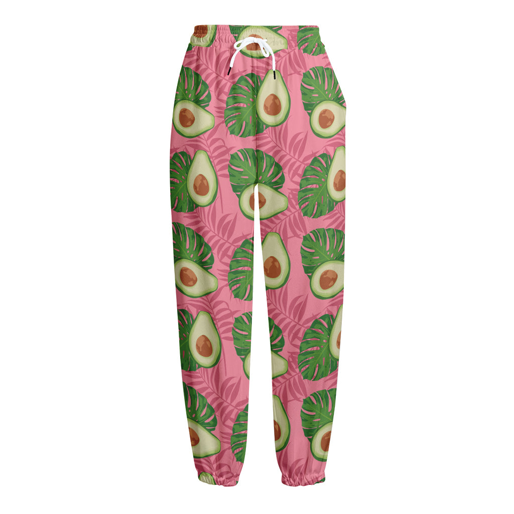 Pink Palm Leaf Avocado Print Fleece Lined Knit Pants