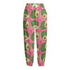 Pink Palm Leaf Avocado Print Fleece Lined Knit Pants