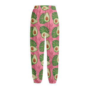 Pink Palm Leaf Avocado Print Fleece Lined Knit Pants