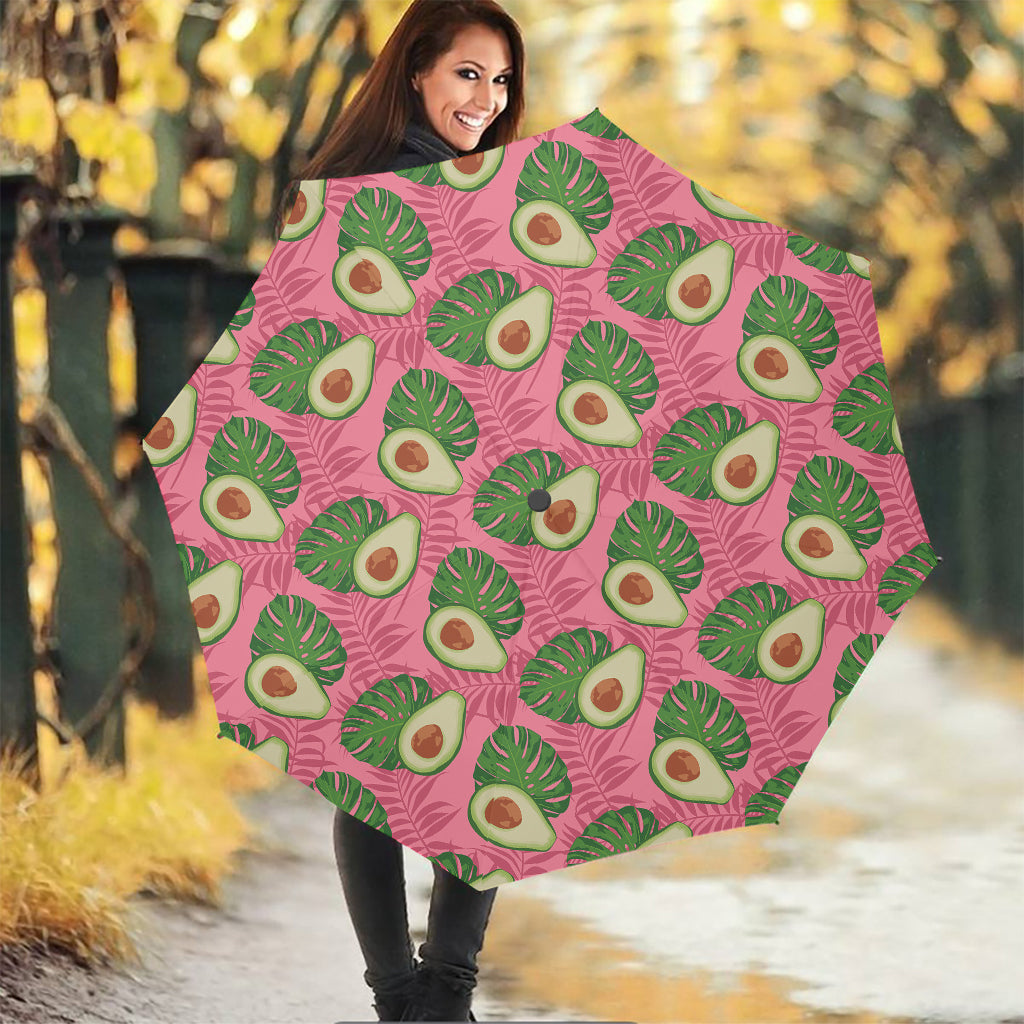 Pink Palm Leaf Avocado Print Foldable Umbrella