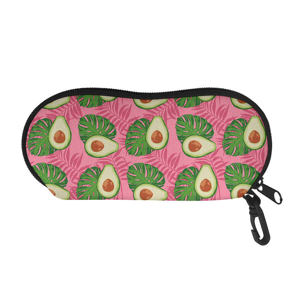 Pink Palm Leaf Avocado Print Glasses Case