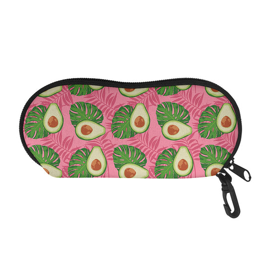 Pink Palm Leaf Avocado Print Glasses Case