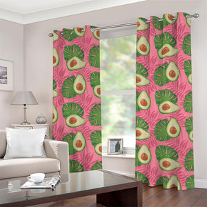 Pink Palm Leaf Avocado Print Grommet Curtains