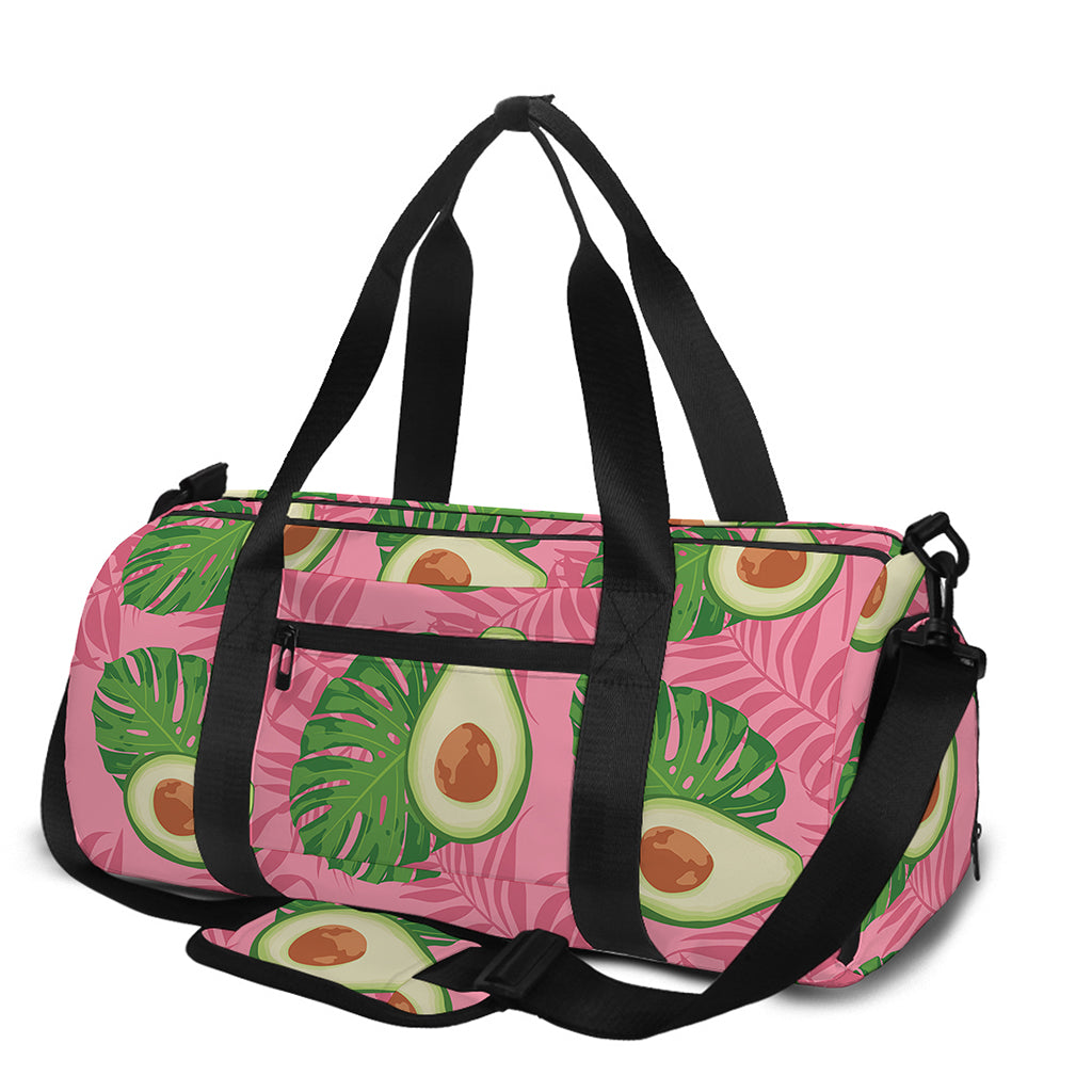Pink Palm Leaf Avocado Print Gym Bag