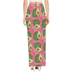 Pink Palm Leaf Avocado Print High Slit Maxi Skirt