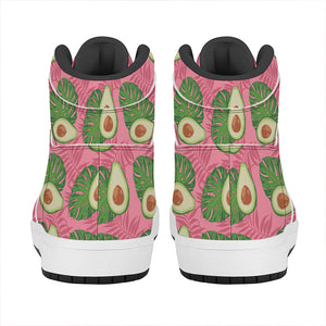 Pink Palm Leaf Avocado Print High Top Leather Sneakers