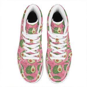 Pink Palm Leaf Avocado Print High Top Leather Sneakers