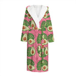 Pink Palm Leaf Avocado Print Hooded Bathrobe