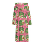 Pink Palm Leaf Avocado Print Hooded Bathrobe