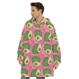 Pink Palm Leaf Avocado Print Hoodie Blanket