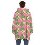 Pink Palm Leaf Avocado Print Hoodie Blanket