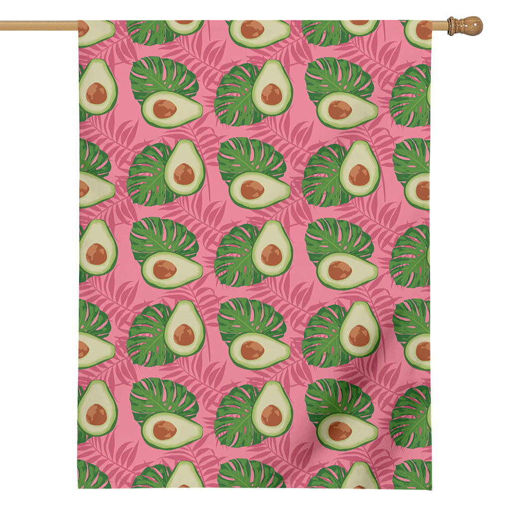 Pink Palm Leaf Avocado Print House Flag