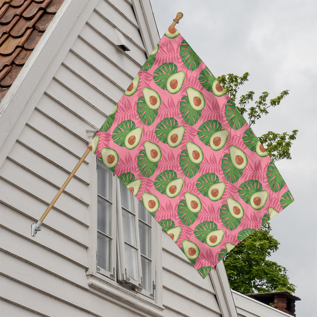 Pink Palm Leaf Avocado Print House Flag