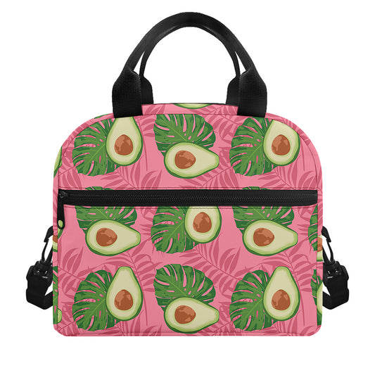 Pink Palm Leaf Avocado Print Insulated Lunch Bag