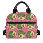 Pink Palm Leaf Avocado Print Insulated Lunch Bag