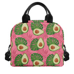 Pink Palm Leaf Avocado Print Insulated Lunch Bag