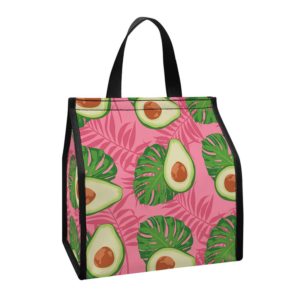 Pink Palm Leaf Avocado Print Insulated Lunch Tote