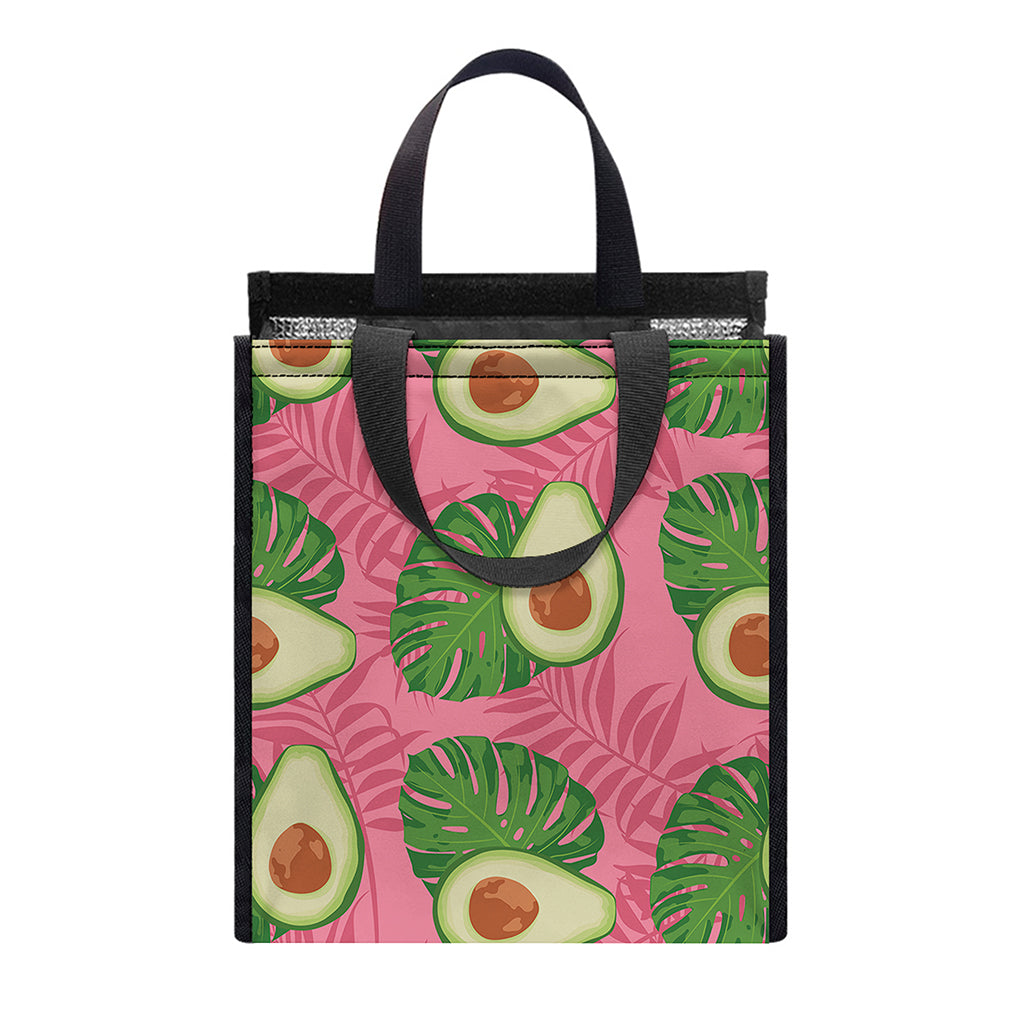 Pink Palm Leaf Avocado Print Insulated Lunch Tote