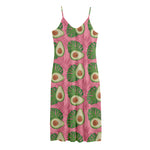 Pink Palm Leaf Avocado Print Jersey Midi Cami Dress