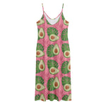 Pink Palm Leaf Avocado Print Jersey Midi Cami Dress