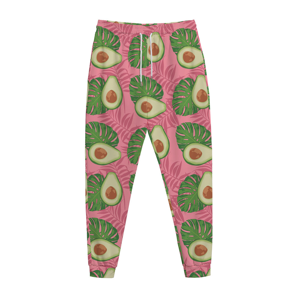 Pink Palm Leaf Avocado Print Jogger Pants