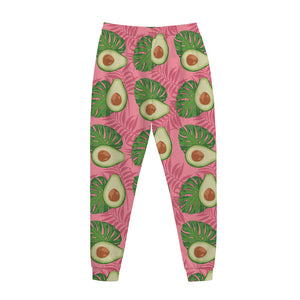 Pink Palm Leaf Avocado Print Jogger Pants